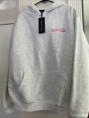 White Fox Boutique Heather Gray Hoodie with Pink Logo